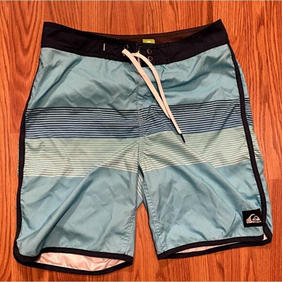 Quiksilver Mens 30 Striped Colorblock Recycler Board Shorts Beach Swim Trunks - Picture 1 of 9